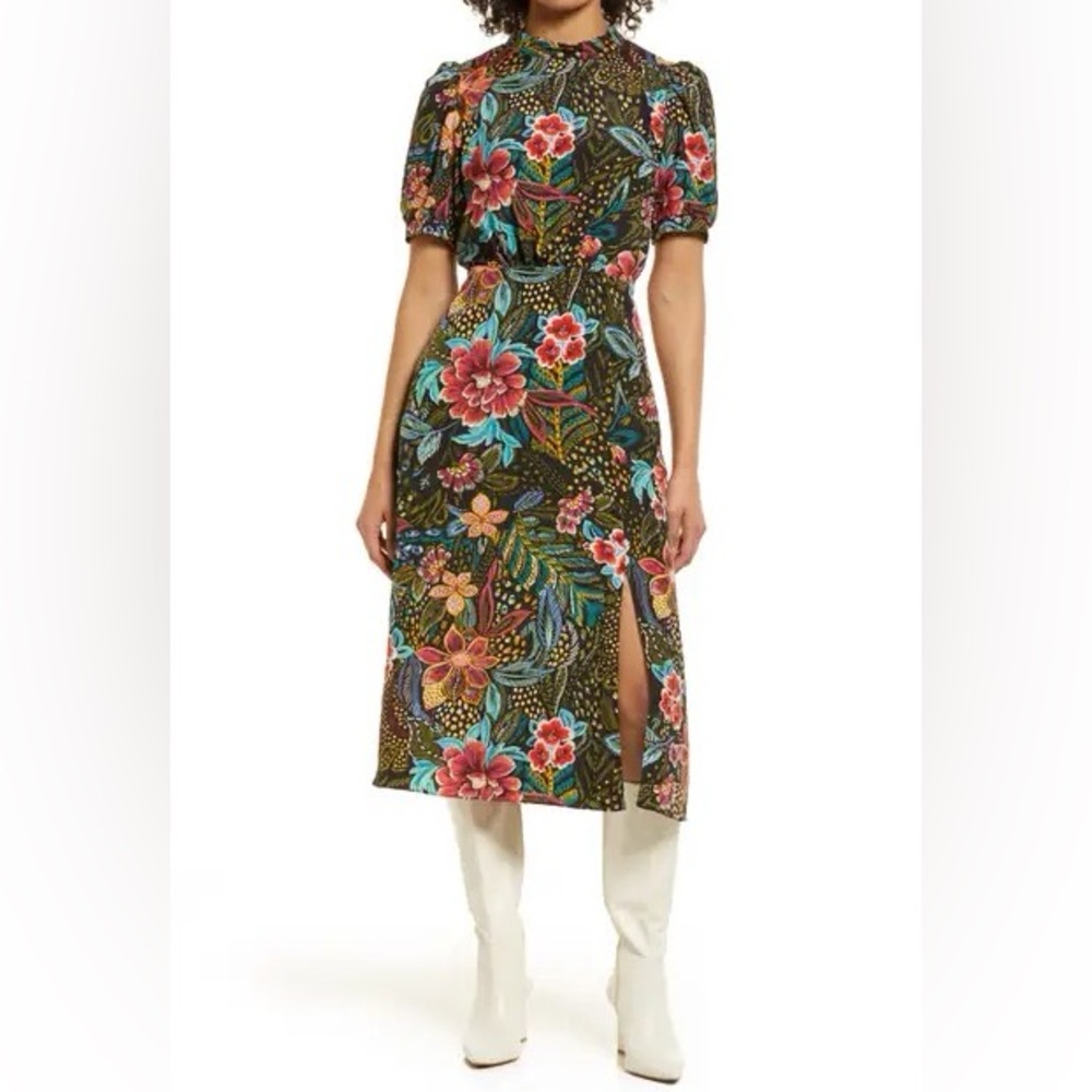 Julia Jordan floral print tie neck midi dress - 14